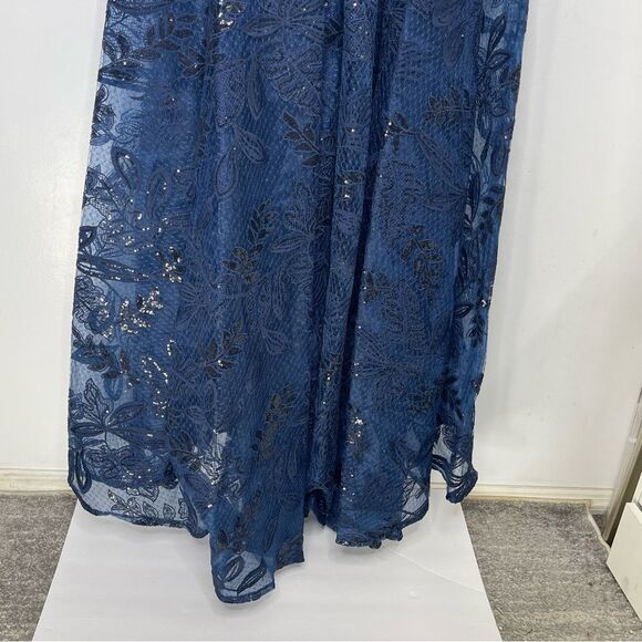 Mac Duggal 20098 Size 14 High Mock-Neck Beaded Column Gown with Overskirt, Navy - Picture 12 of 14